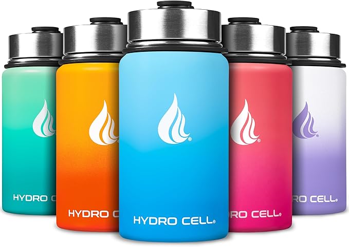HYDRO CELL Stainless Steel Insulated Water Bottle with Straw - For Cold & Hot Drinks - Metal Vacuum Flask with Screw Cap and Modern Leakproof Sport Thermos for Adults (Sky/Blue 14oz)