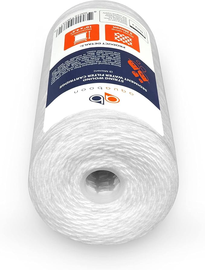 Aquaboon 5 Micron Water Filter 10 x 4.5 inch - String Wound Water Filter for Whole House System - Compatible with 84637, WPX5BB97P, PC10, 355214-45, 355215-45, WP10BB97P, WP5BB97P (20 Pack)