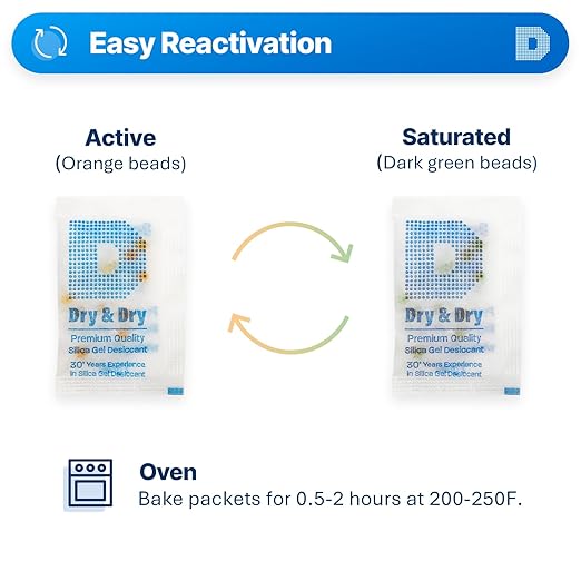 Dry & Dry 2 Gram [6000 Packets] Premium Orange Indicating Silica Gel Packets Desiccants - Food Safe Silica Packets Silica Gel Silica Gel Packets