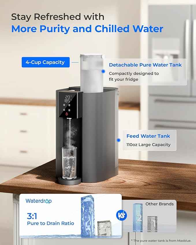 [Instant Hot] Waterdrop CoreRO Reverse Osmosis System, NSF/ANSI 58 & 372 Certified, 6 Stage, Hot & Ambient Countertop RO Water Filter, No Installation Required, 3:1 Pure to Drain, WD-C1H