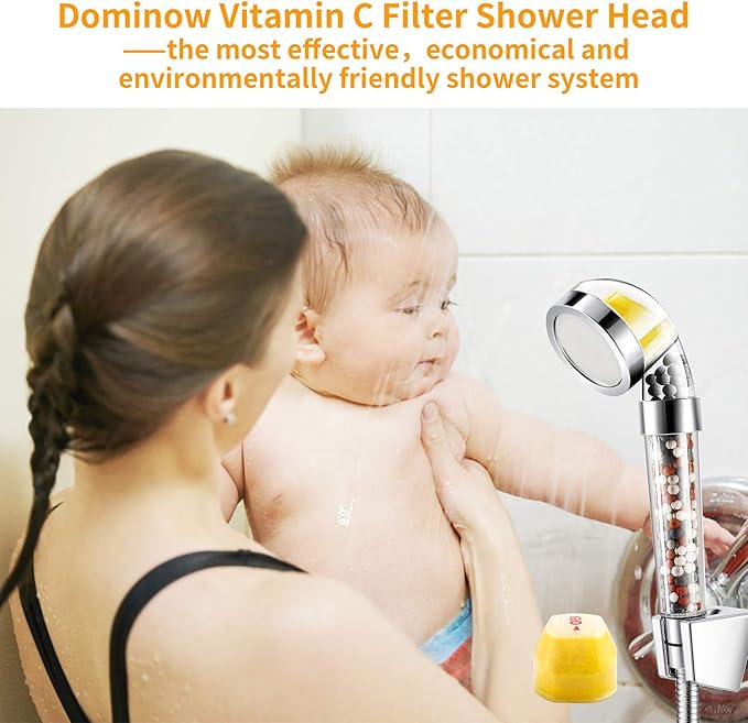 Vitamin C Shower Head with Handheld, Hard Water Softener, High Pressure Shower Head with Filter, Water Saving Spray Handheld Showerheads with 3 Balms, Base for Dry Skin & Hair
