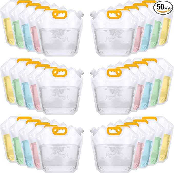 1.3 Gallon Collapsible Water Storage Bag Emergency Jug Container Clear Plastic Water Bladder for Outdoor Sport Camping Hiking No Leak, Freezable, Odorless, Flat Folding (No Scale)