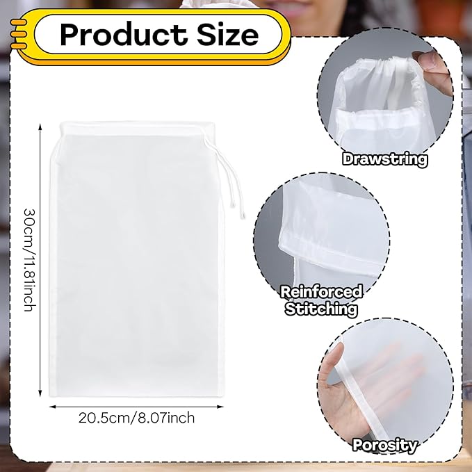 8 Pcs Cheese Cloth Bag for Straining, Nut Milk Bag Cheese Cloths Cloth Strainer for Juicing, Fine Mesh Strainer Reusable for Filtering Juice Coffee Yogurt Tea