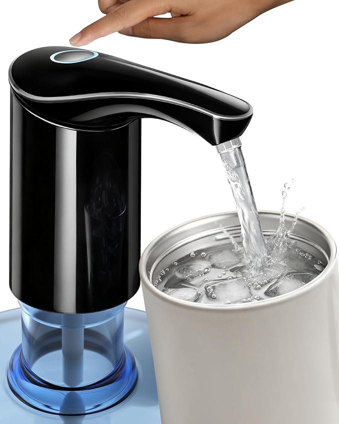 【Highest-Output】 Water Dispenser for 5 Gallon Jug, Electric USB C Water Pump Bottle Whisper-Quiet,Portable Automatic Drinking Jug Pump Rechargeable for Home Office RV Travel Camping(Black)