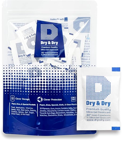 Dry & Dry 2 Gram [150 Packets] Food Grade Silica Gel Packs Desiccant Packs - Rechargeable Silica Gel Packets, Desiccants