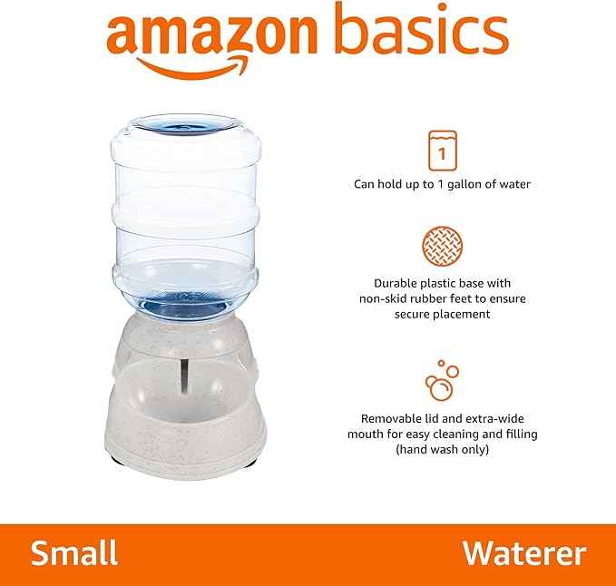 Amazon Basics Gravity Pet Water Dispenser for Cat,Dog,1 Gallon Capacity,Small,Gray,(Pack of 4)