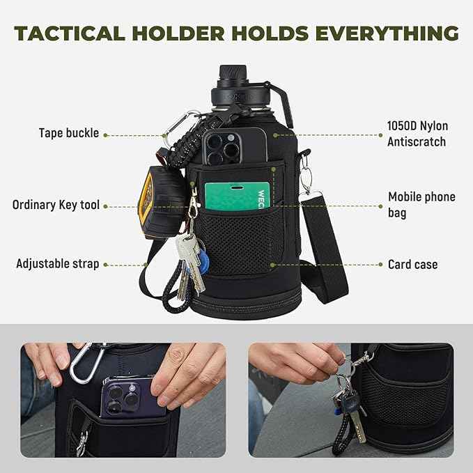 128 oz Insulated Water Bottle, Triple Wall Stainless Steel Flask, Keeps Drinks Cold for 48 Hrs Leak-Proof & BPA-Free Half Gallon Jug with Paracord Handle, Straw & Spout Lids(Indigo Black)
