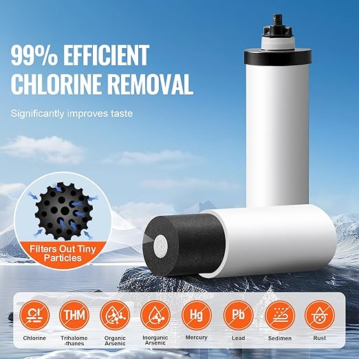 Happybuy Gravity-fed Water Filter System, 2.25G 304 Stainless-Steel Countertop Water Filtration System. Reduces Lead and up to 99% of Chlorine, Equipped with 2 Ceramic Carbon Filters