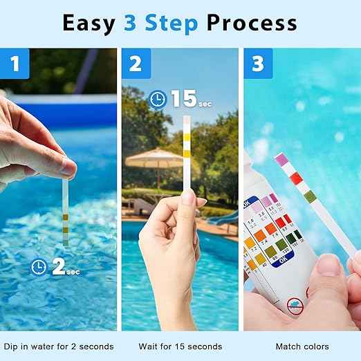 Pool Test Strips - 3-in-1 Pool Water Testing Kit for Chlorine/Bromine, pH, Alkalinity - Easy and Accurate Hot Tub Test Strips for Swimming Pools & Spas - 50 Strips