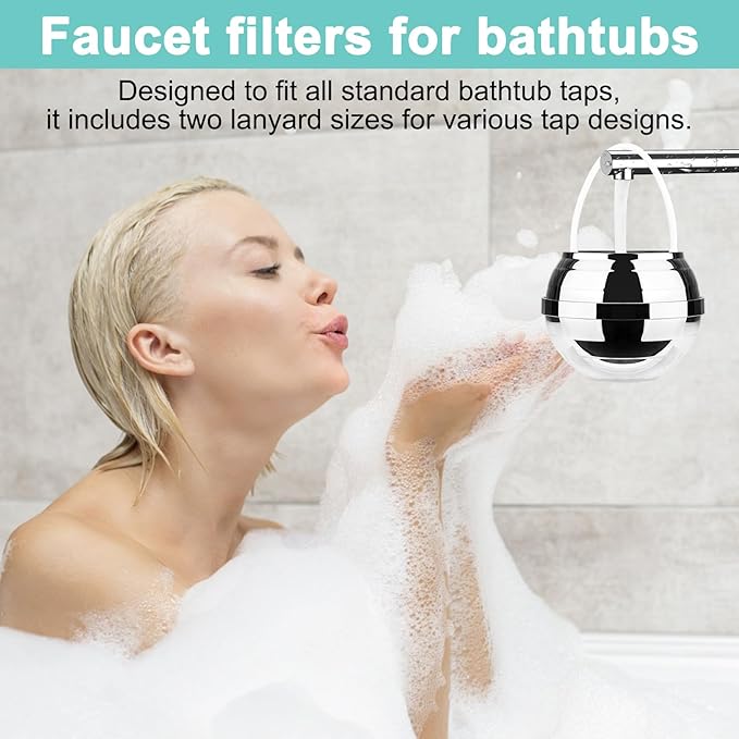 Ball Filter for Bathtub -8 Stages bath filter for tub- Removes Hundreds of Contaminants, Purify Your Bathwater for Healthier Skin and Hair, BPA Free, bathtub water filter, bathtub water filter - AquaVibe