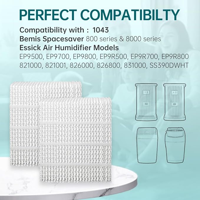EP9800 1043 Evaporative Humidifier Wick Replacement for AIRCARE EP9700 EP9500 SS390DWHT 821000 826000 826800 Bemis Space Saver 800 Series Essick Air EP9R-Series 2 Pack - AquaVibe