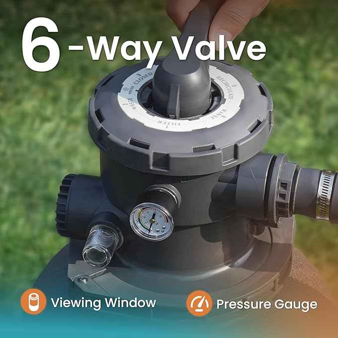 Sand Filter Pump for Above Ground Pool, Pool Pumps Above Ground, Pool Sand Filter with 6-Way Valve, Efficient Filtration, 10in, Up to 11,000 Gallons