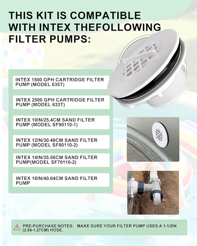 (2pcs) Threaded Inlet Strainer Compatible with Intex Filter Pumps with 1-1/2" Hoses, Above Ground Stock Tank Pool Inlet Strainer Replacement Parts Including Rubber Washer Filter Nut and Grid - AquaVibe