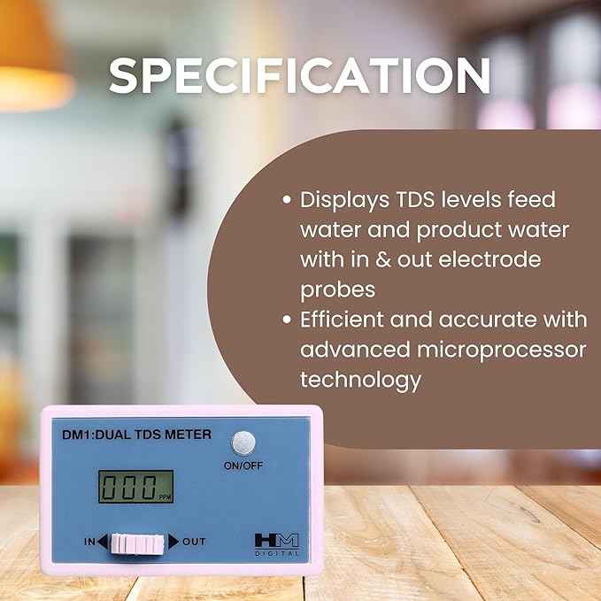 HM Digital DM-1 In-Line Dual TDS Monitor, 0-9990 ppm Range, +/- 2% Readout Accuracy,Blue & White