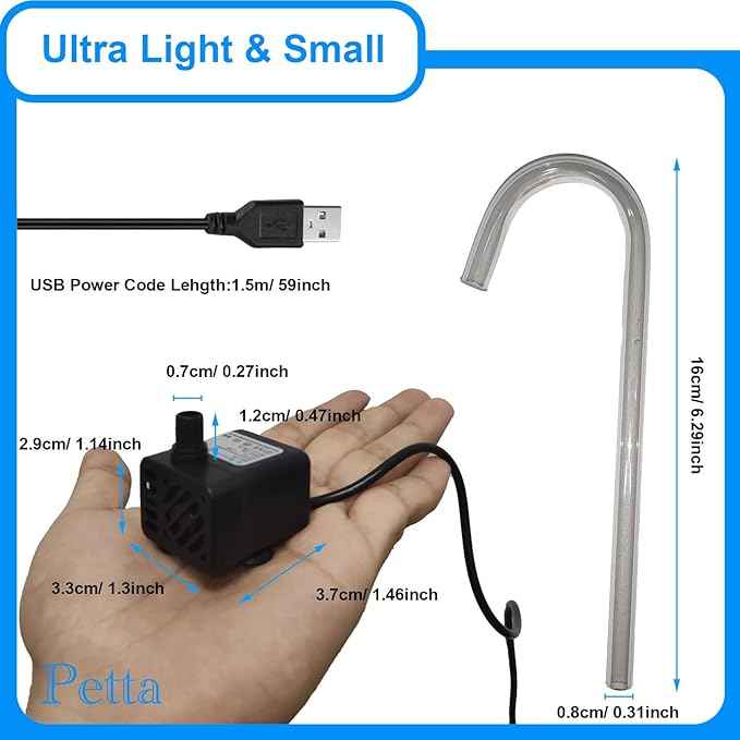 USB Cat Water Fountain,Automatic Pet Fountain with Acrylic Curved Outlet Tube,Dog Water Dispenser for Camping,Outdoors, Bowl NOT Included PC101-1
