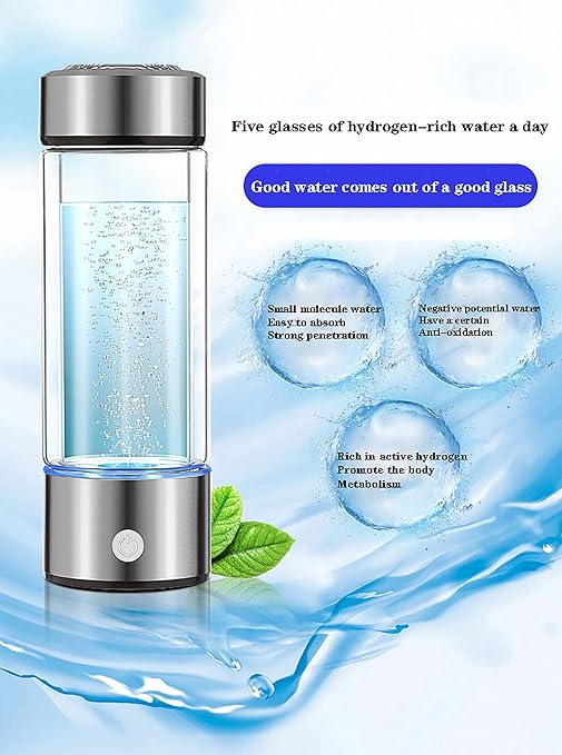 Hydrogen Water Bottle, High-Concentration Up to 1100-1600ppb, Portable USB Rechargeable Anti-Oxidation and Anti-Aging Hydrogen Water Generator