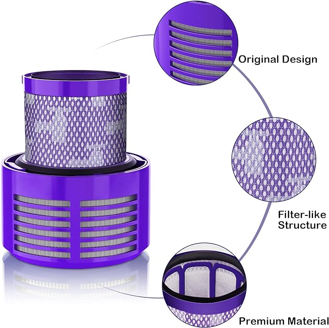 Leadaybetter Vacuum Filter Replacements for Dyson V10 Cyclone Series, V10 Animal, V10 Absolute, V10 Total Clean, SV12, Part No. 969082-01 (2 Pack Filters and 1 Clean Brush) - AquaVibe