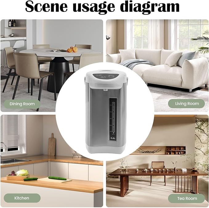 Electric Hot Water Urn Pot Dispenser 4L (135 Oz), Electric Hot Water Boiler and Warmer Anti-dry Burn Protection, Rotating Base, Instant Auto Boiler and Warmer, for Tea & Coffee (Grey)