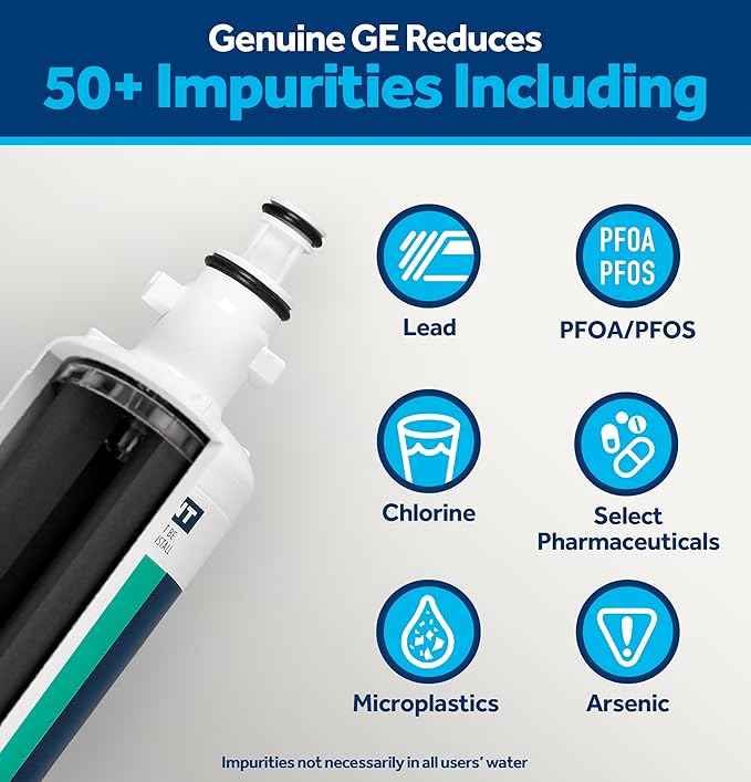 GE RPWFE Refrigerator Water Filter, Genuine Replacement Filter, Certified to Reduce Lead, Sulfur, and 50+ Other Impurities, Replace Every 6 Months for Best Results, Pack of 1