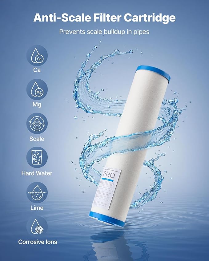 VEVOR Whole House Water Filter Replacement Cartridge, 4.5" x 20" Polyphosphate Scale Inhibitor Filter for Whole Home Water Filtration System, Reduce Chlorine, Taste, Odor, Prevent Corrosion