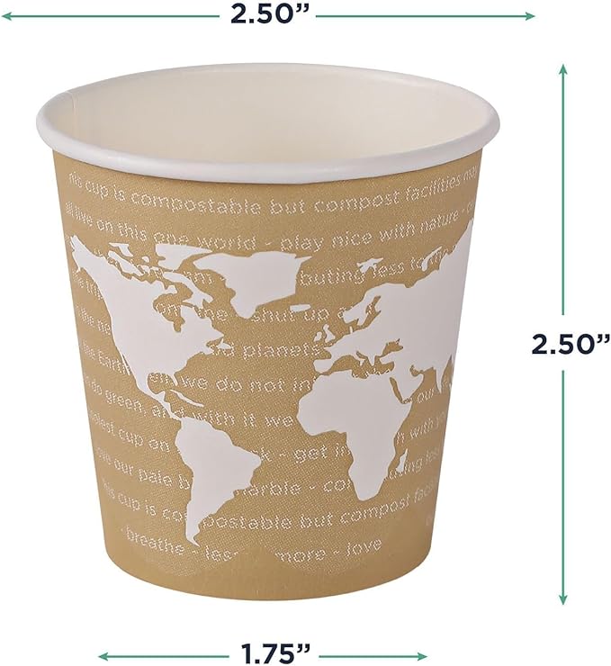 ECO PRODUCTS Compostable Disposable World Art 4oz Espresso Coffee Cups, Case of 1000, Renewable Hot Paper Cup, Plant Based PLA Lining, Color Coded