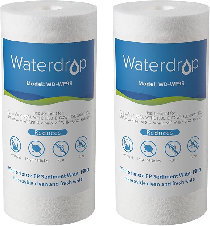 Waterdrop Whole House Sediment Water Filter, 10" x 4.5", Replacement for Pentair Pentek DGD-5005, GE® GXWH40L, GXWH35F, Culligan® RFC-BBSA, 3M® Aqua-Pure® AP810, 5 Micron, Pack of 2 - AquaVibe