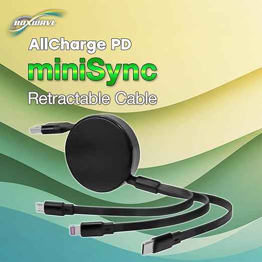 BoxWave Cable Compatible with LARQ Bottle PureVis 17 oz - AllCharge PD miniSync (100W), Retractable High-Speed Charging Portable USB Cable - Jet Black