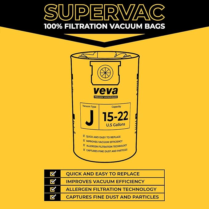 10 Pack, 15-22 Gallon Filter Bags for Shop Vac Vacuum - Type J 90673 - High-Efficiency Vacuum Bags - AquaVibe