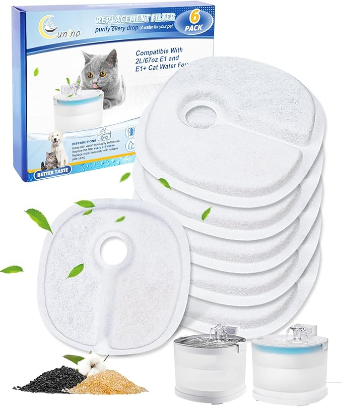 Cat Fountain Filter Replacement - 6 Pack Multilayer Filters for 2L/67oz E & E1+ Automatic Cat Water Dispenser - AquaVibe