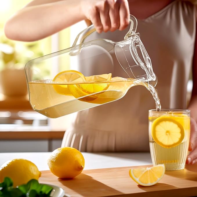 Amazing Abby - Quadly - 2-Pack Acrylic Pitcher (64 oz), Clear Plastic Water Pitcher with Lid, Fridge Jug, BPA-Free, Shatter-Proof, Great for Iced Tea, Sangria, Lemonade, Juice, Milk, and More