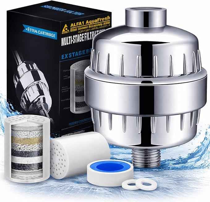 ALFA1 AquaFresh Shower Filter with 15-Stage Filtration | Tool-Free Installation | Hard Water Filter | Prevents Hair Loss | Dandruff | Skin Acne | Removes Chlorine | Universal Fit for All Showers