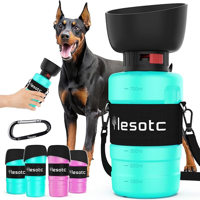 Lesotc Dog Water Bottle, Portable Dog Water Dispenser, Leak Proof Dog Travel Water Bottle Pet Water Bottle for Outdoor Walking, Hiking, Travel, BPA-Free, Lightweight - AquaVibe