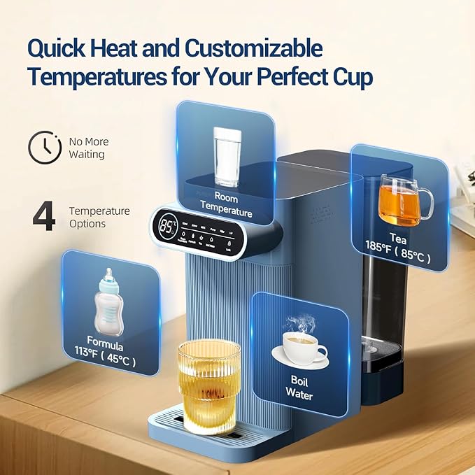 PUREPLUS Countertop Reverse Osmosis Water Filtration System, 5 Stage Countertop Water Filtration, Portable Instant Hot Water Dispenser, No Installation Required, Blue