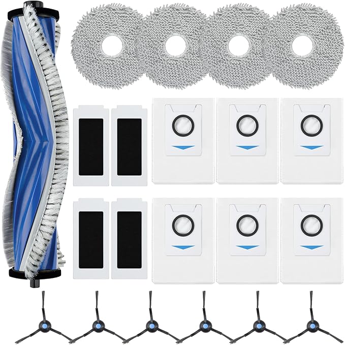 21 Pack T30S Replacement Parts for ECOVACS DEEBOT T30S/T30S Pro Robot Vacuum Accessories Kit, Includes 1 Main Brushes, 4 HEPA Filters, 4 Mop Cloth Pads, 6 Dust Bags, 6 Side Brushes - AquaVibe