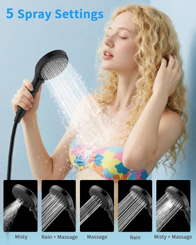 FASDUNT Shower Head with Handheld, High Pressure Handheld Shower Head with 80" Extra Long Stainless Steel Hose & Adjustable Bracket, Showerhead with ON/OFF Switch, Black