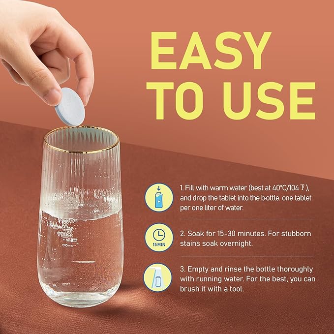 Water Bottle Cleaning Tablets, 36 Pack Bottle Clean Tablet Hydration Bladder Cleansing Tablets for All Plastics and Glass Drinking Containers