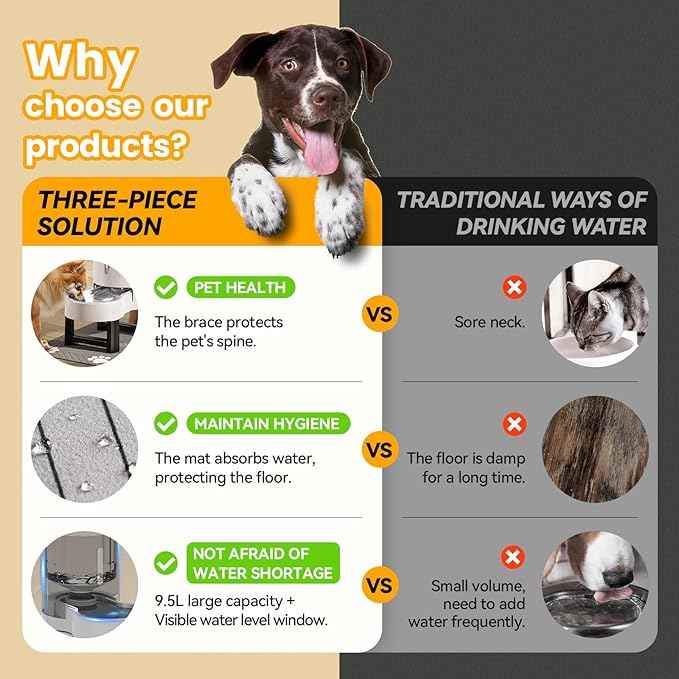 CZPET Elevated Dog Water Bowl Dispenser for Large Dogs,2.5 Gallon Tall Raised Pet Waterer Stand,Relieve Neck Pressure,Large Capacity and Drinking Area Noise-Free for Pets (9.5L+Stand,White)