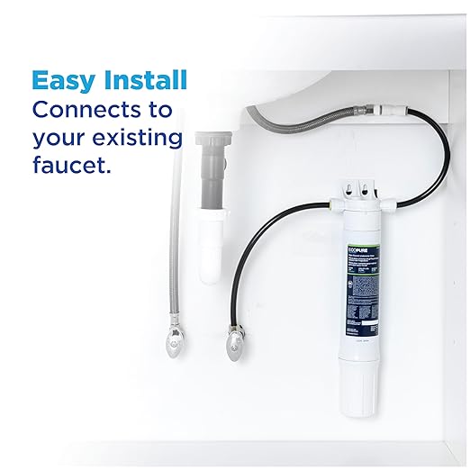EcoPure Main Faucet Under Sink Inline Water Filtration System (EPWUFF1) | NSF Certified | Reduces Chlorine, Sediment & Cysts | No Additional Faucet Required
