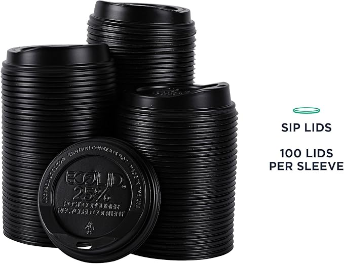 Eco-Products Ecolid Recycled Small Coffee Cup Lids, Case of 1000, Black, Fits 8oz Hot Cups, Made from 25% Post-Consumer Recycled Plastic Polystyrene, Made in the U.S.A.