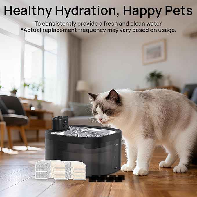 8 Packs Cat Water Fountain Replacement Filters - Specific Fit for W02B Pet Fountain, 3.5L/118oz Capacity with Multi-Stage Filtration (Individually Sealed)