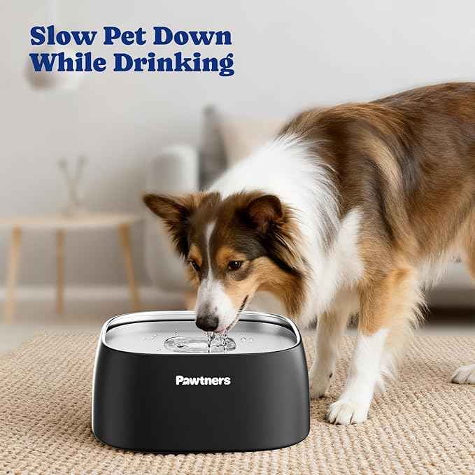 Upgrade No Spill Water Bowl for Dogs, 135oz/4L All Stainless Steel Dog Water Bowl with Non-Slip Base, Spill Proof for Medium Large Messy Drinkers, Anti Splash, Slow Drinking, Slobber Stopper, Black