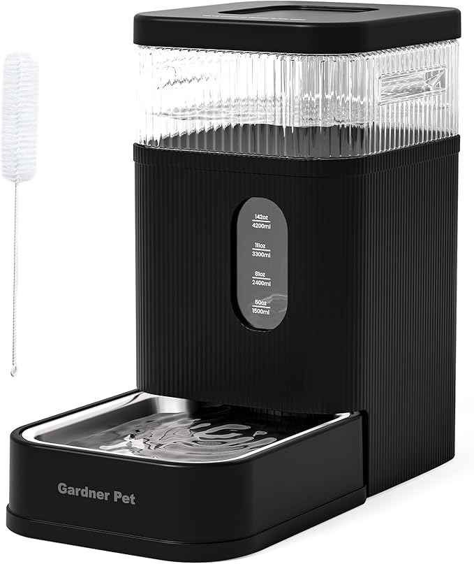 Gardner Pet Automatic Dog Water Dispenser Gravity Waterer with Stainless Steel Bowl Water Dispenser 8.5L Large Capacity Water Feeder with Filters for Dogs Cats Pets, BPA-Free Noise-Free (Black, 8.5L)