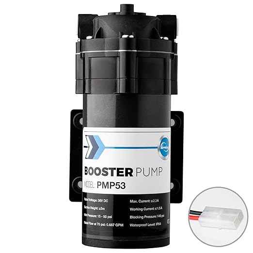 iSpring PMP53 Booster Pump for RCS5T Reverse Osmosis System, Replacement Pump for iSpring RCS5T, Upgraded Version of PMP500 with the Pre-wired Quick-Connection Black
