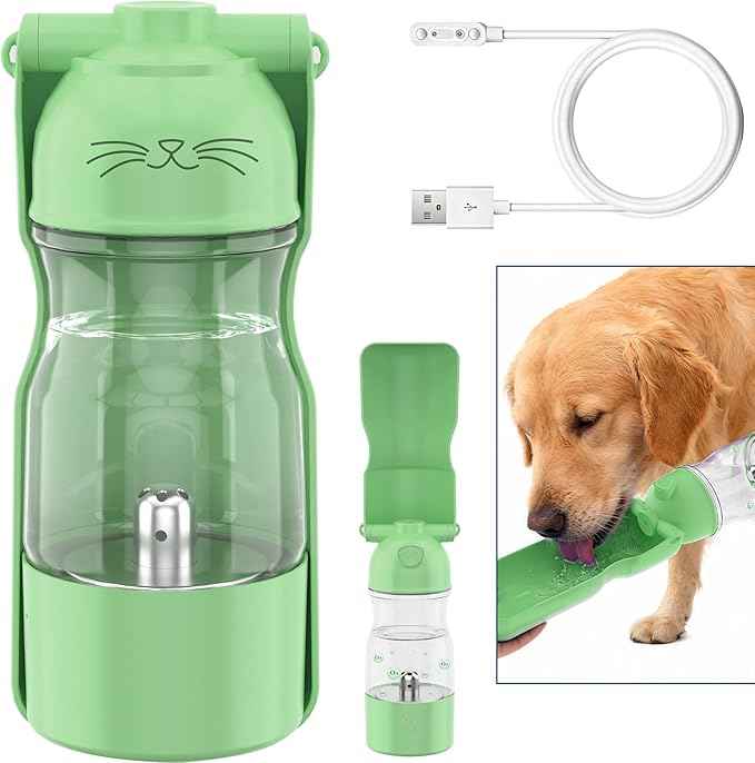 Portable Dog Water Bottle with Ozone Purification - Active Oxygen Puppy Water Bowl & Dispenser for Travel, (A-013B-Green)