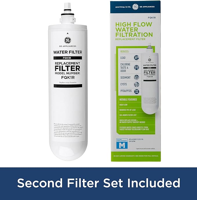 GE Single Stage Under Sink Water Filtration System & Filter | Reduces 95+ Impurities including Lead, Chlorine, Arsenic | Easy Install | Twist & Lock Design | GXK140TNN, FQK1R