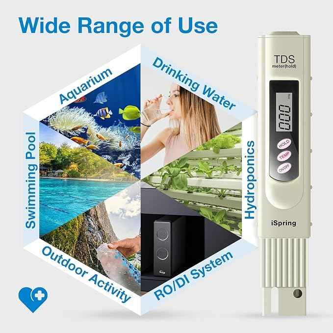 iSpring TDS 3-Button Digital Water Quality Test Meter with Temperature Test Function