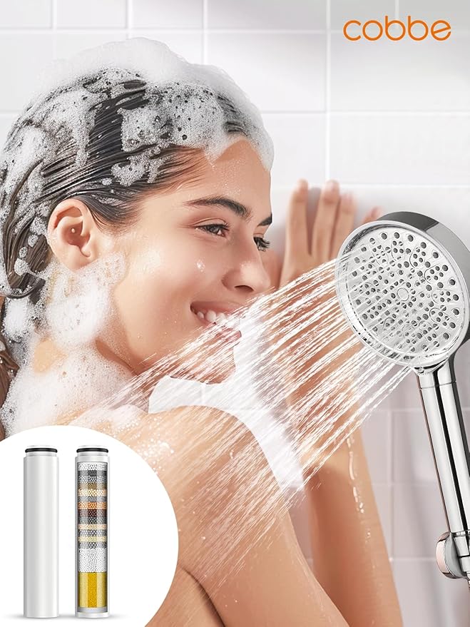 Cobbe 4 Pack Replacement Filters for Handheld Shower Head - Water Softener Filters Beads for Hard Water - Remove Chlorine - Reduces Dry Itchy Skin