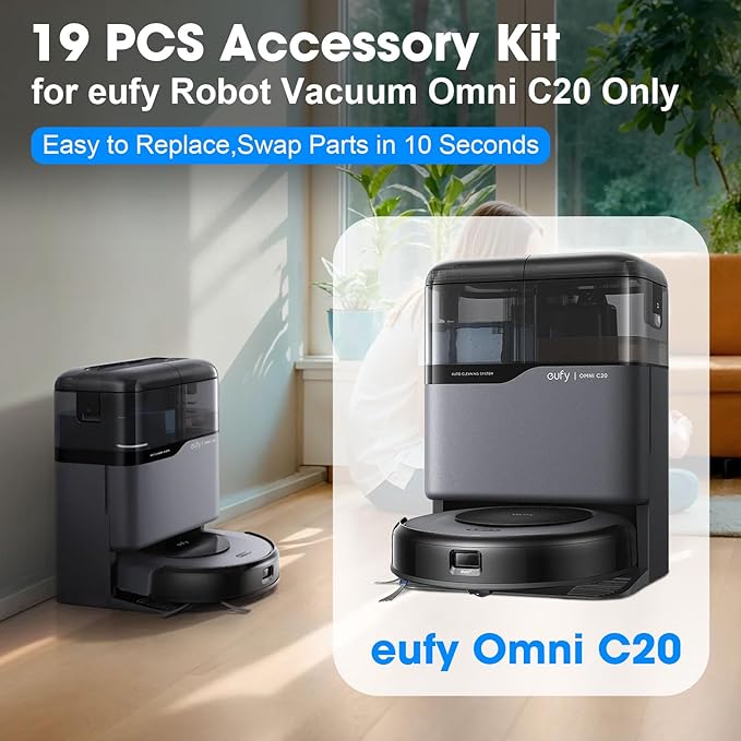 19-Pack Replacement Accessories Kit for eufy Omni C20 Vacuum Cleaner Includes Main Brush, HEPA Filters, Dust Bags, Side Brushes High-Performance Compatible with eufy Robot Vacuum - AquaVibe