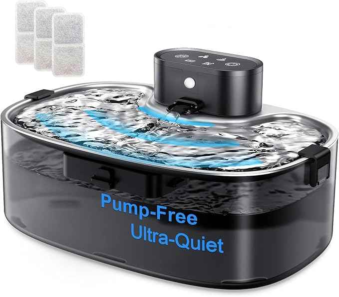 No Pump Wireless Cat Water Fountain,112oz/3.3L Whisper Quiet Pet Water Fountain, Easy-to-Clean for Cat Drinking with 3-Pack Replaceable Filters,Stainless Steel Tray, for Cats, Dogs