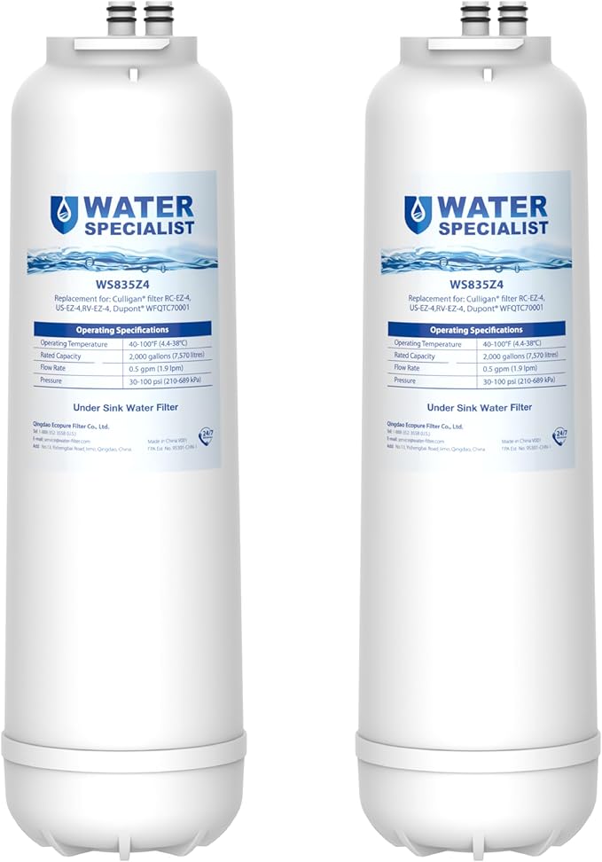 Waterspecialist RC 4 EZ-Change Premium Water Filter Replacement, Replacement for Culligan® RC-EZ-4, IC-EZ-4, US-EZ-4, DuPont® WFQTC30001, WFQTC70001, 2000 Gallons (Pack of 2)